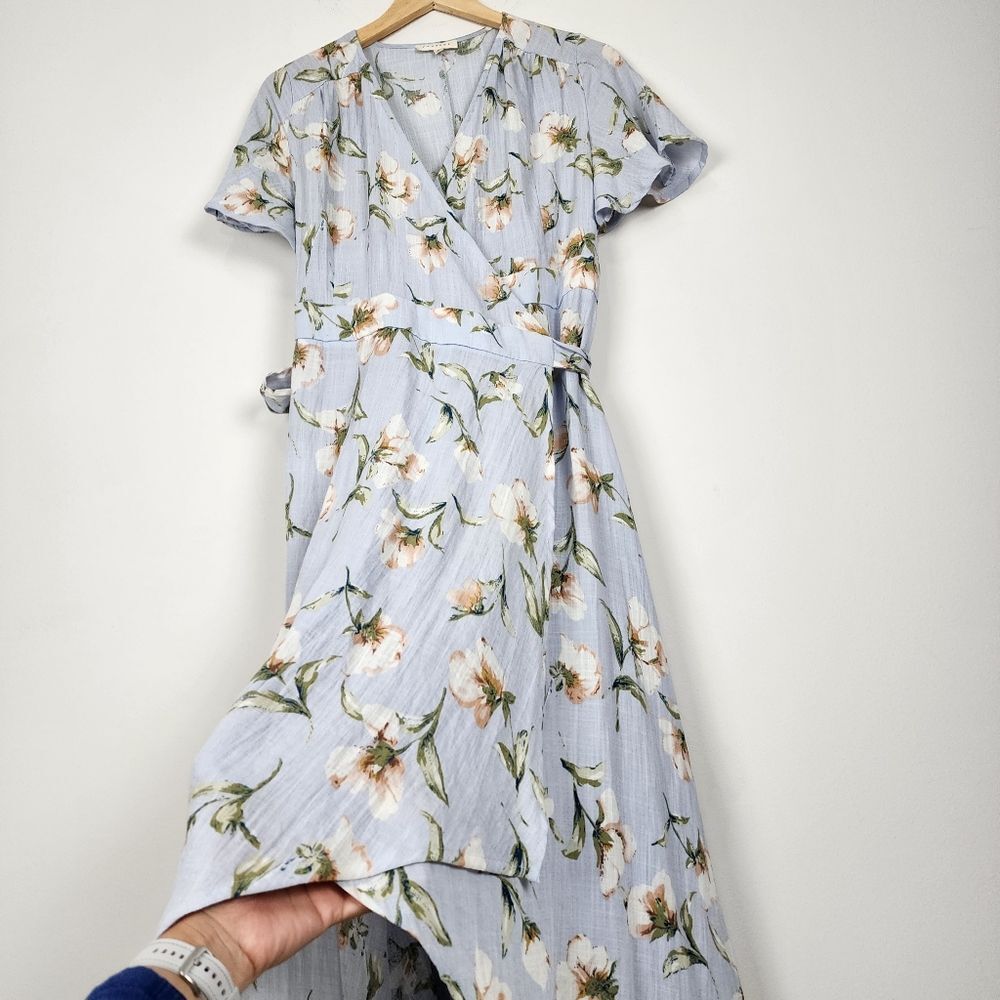Promesa Floral Wrap Dress Light Blue Cotton Spandex Size M - Picture 12 of 16